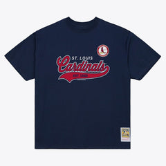 St. Louis Cardinals Script Sweep Arch T-Shirt - Navy | Mitchell & Ness
