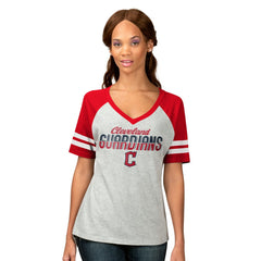 Cleveland Guardians G-III 4Her by Carl Banks Women's Goal Line Raglan V-Neck T-Shirt - Heather Gray