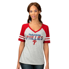 Philadelphia Phillies G-III 4Her by Carl Banks Women's Goal Line Raglan V-Neck T-Shirt - Heather Gray