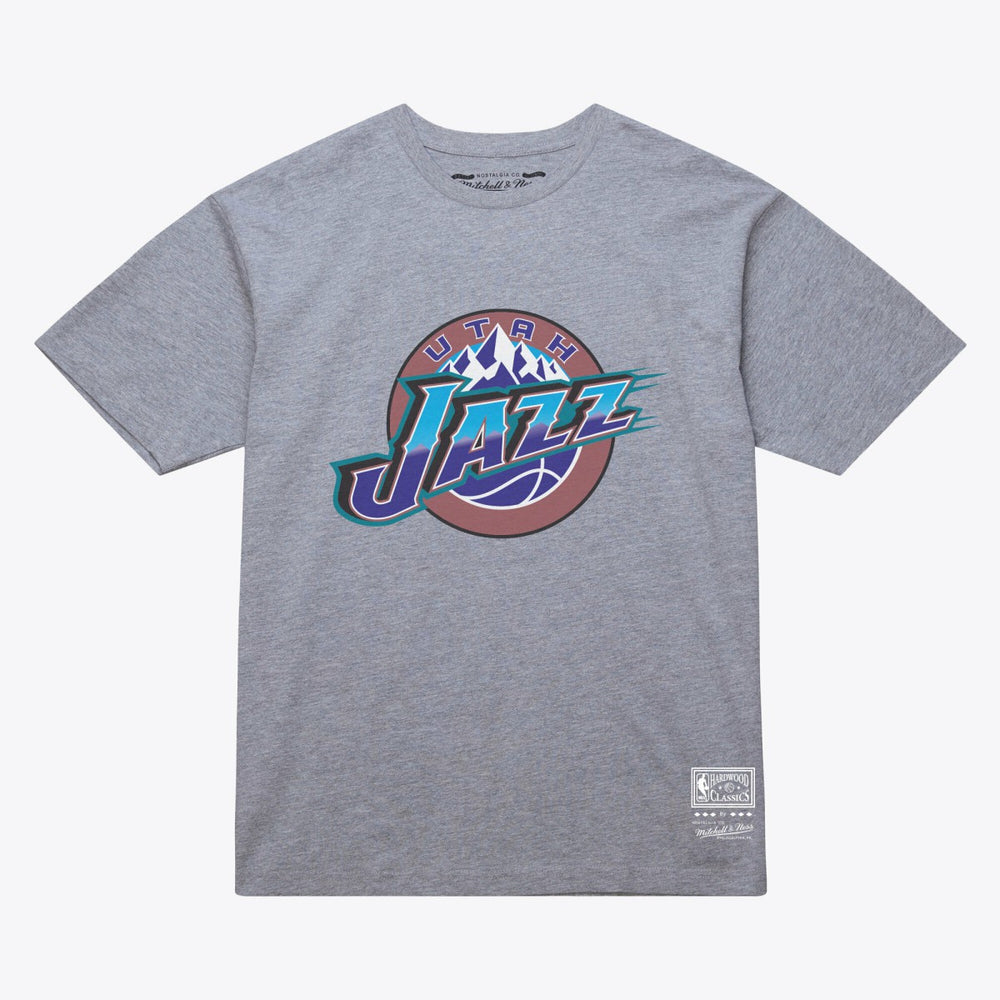 Utah Jazz Unisex Hardwood Classics Arch T-Shirt - Heather Gray | Mitchell & Ness sale