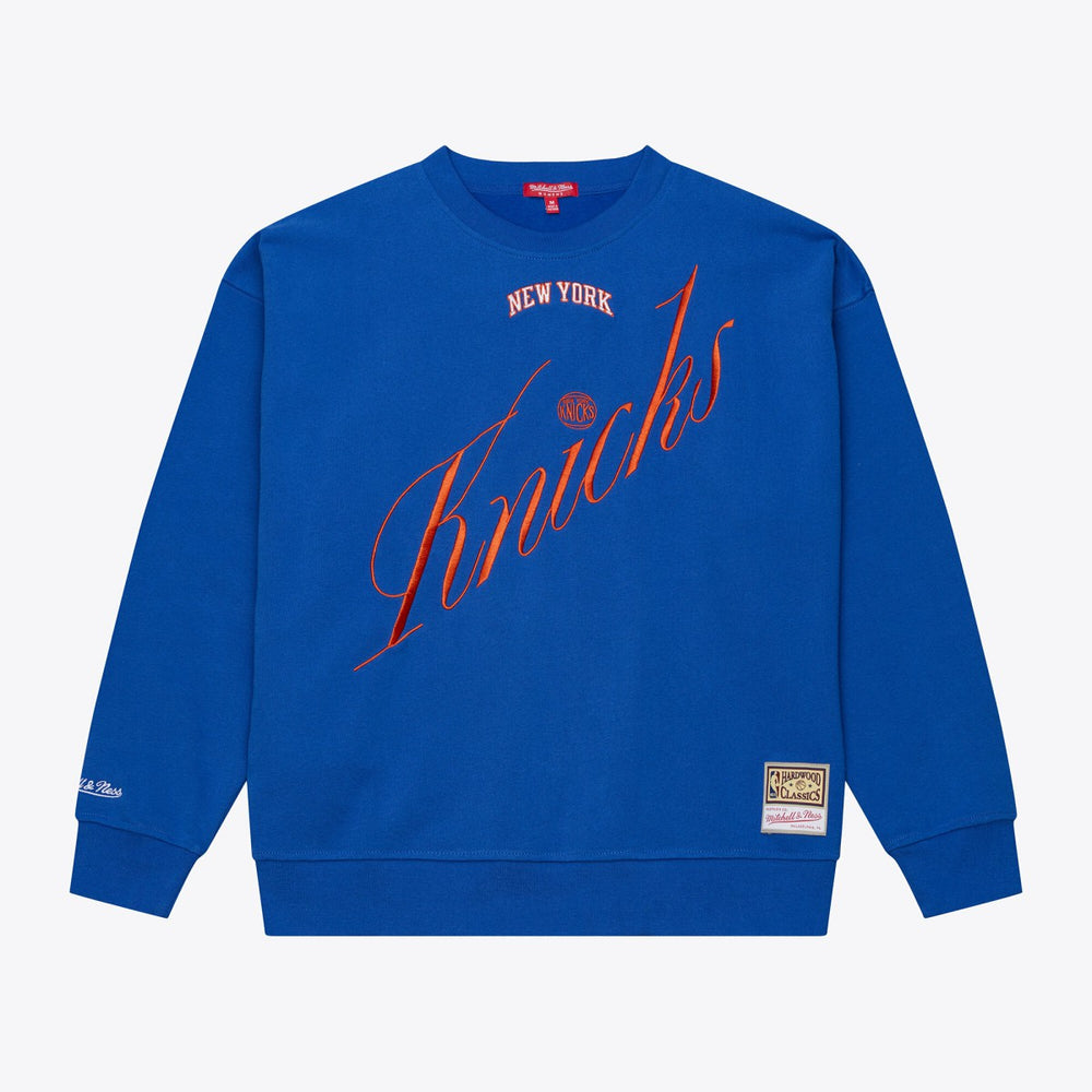 New York Knicks Women's Hardwood Classics Script Lightweight Sweatshirt - Royal | Mitchell & Ness sale