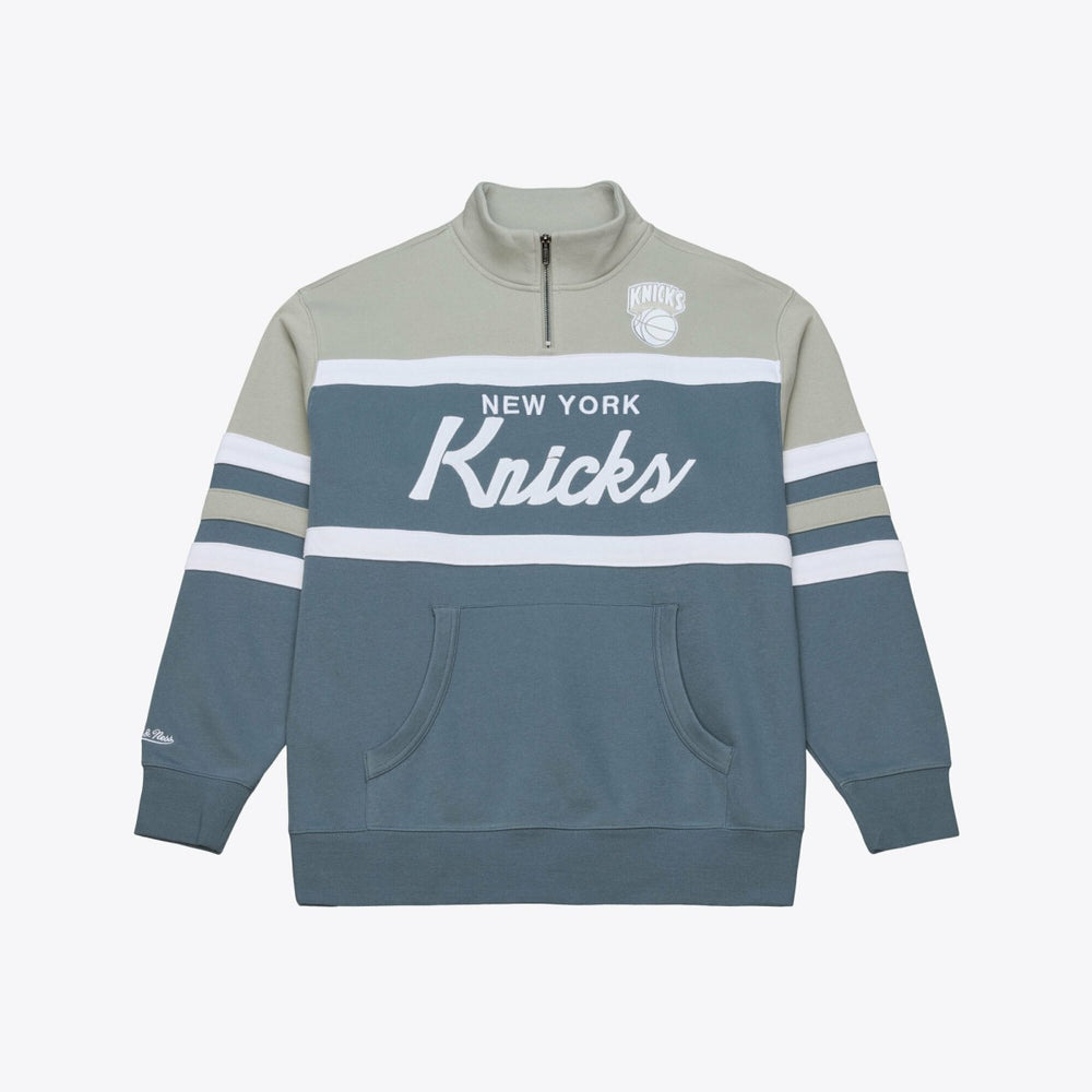 New York Knicks Thunderstorm Head Coach Quarter-Zip Jacket - Blue | Mitchell & Ness online