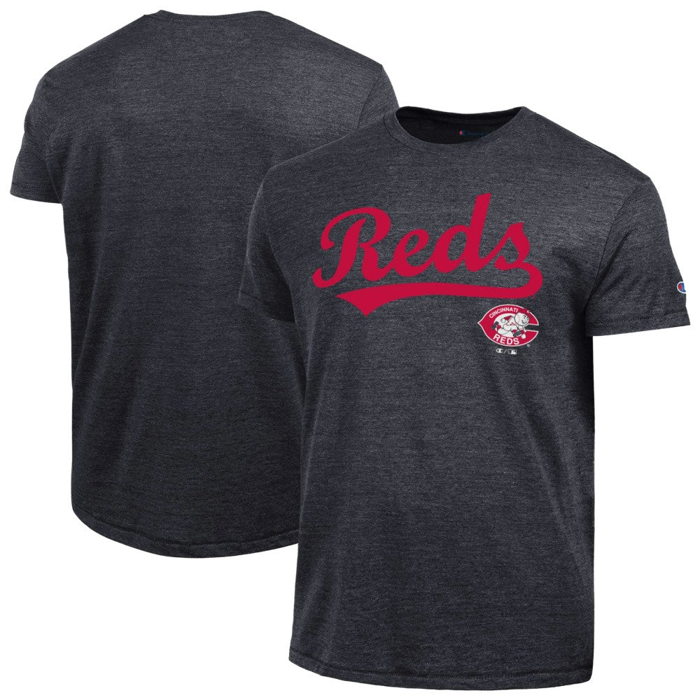Cincinnati Reds Champion Cooperstown Wordmark Lockup Tri-Blend T-Shirt - Black