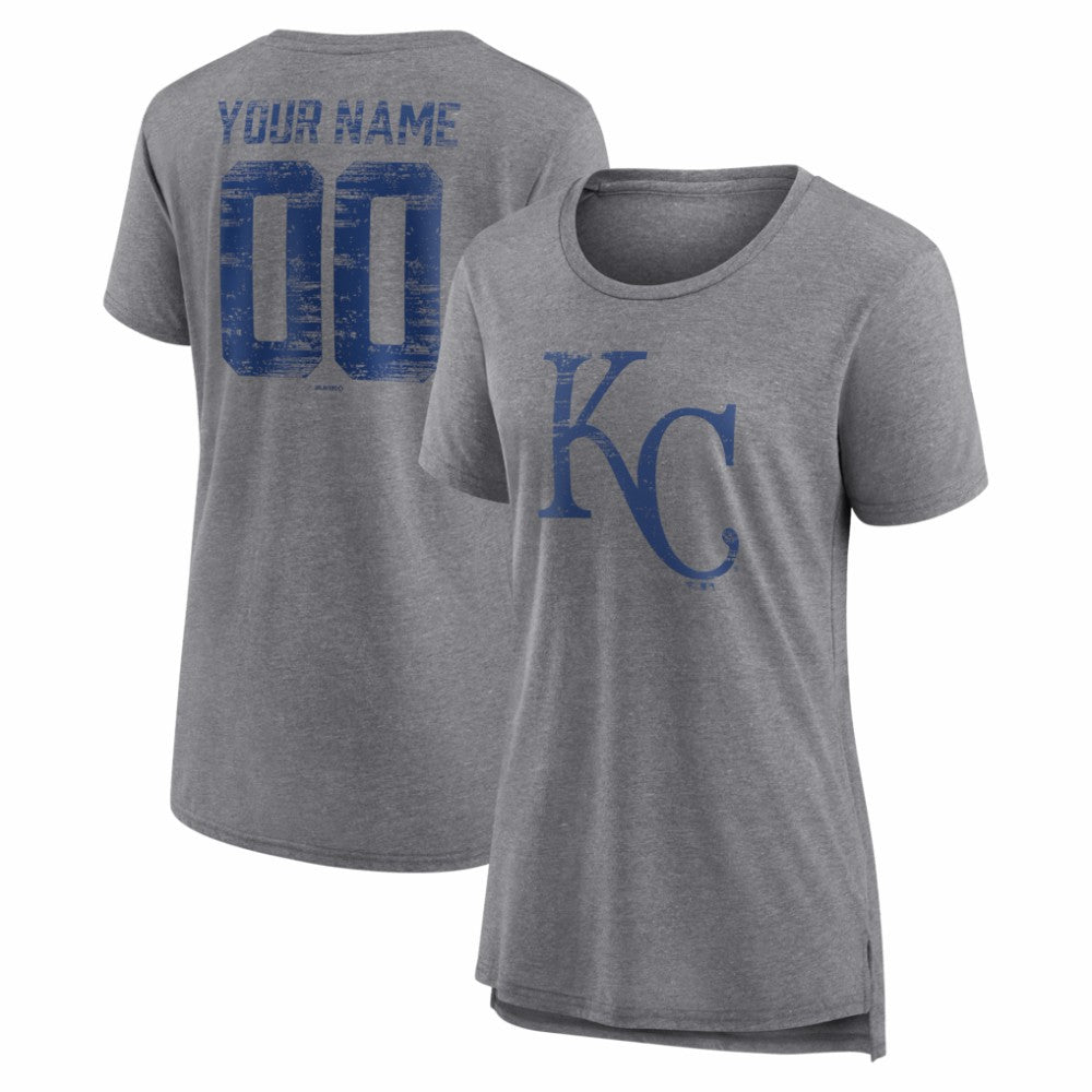 Kansas City Royals Women's Heritage Personalized Any Name & Number Tri-Blend T-Shirt - Gray