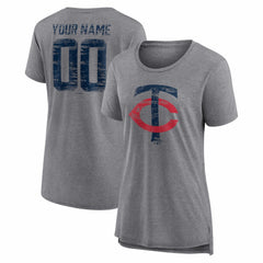 Minnesota Twins Women's Heritage Personalized Any Name & Number Tri-Blend T-Shirt - Gray
