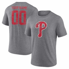Philadelphia Phillies Heritage Personalized Any Name & Number Tri-Blend T-Shirt - Gray