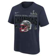NFL New England Patriots Youth 2025 AFC Champions Glory Shield Helmet T-Shirt