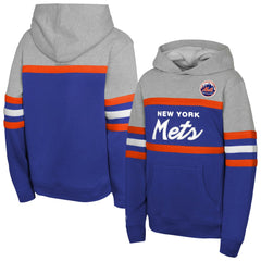 New York Mets Youth Cooperstown Head Coach Pullover Hoodie - Royal/Grey | Mitchell & Ness