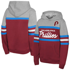 Philadelphia Phillies Youth Cooperstown Head Coach Pullover Hoodie - Red/Grey | Mitchell & Ness