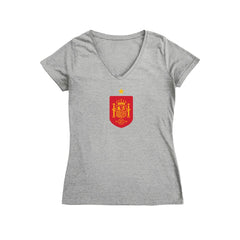 Spain National Team Vive La Fete Women's Color Badge V-Neck Fitted T-Shirt / Soccer Sale