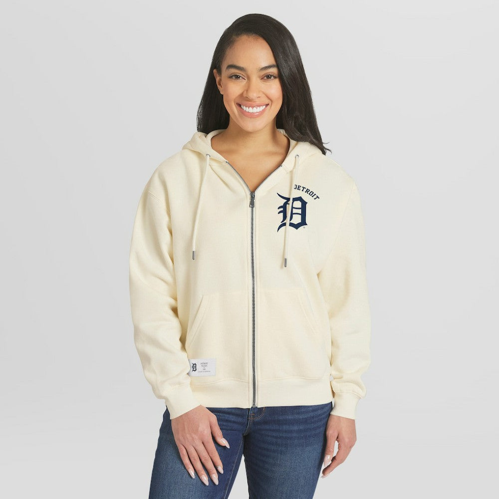 Detroit Tigers WEAR by Erin Andrews Women's Full-Zip Hoodie - Cream
