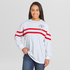 Philadelphia Phillies WEAR by Erin Andrews Women's Oversized Long Sleeve Striped T-Shirt - White
