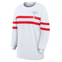 Philadelphia Phillies WEAR by Erin Andrews Women's Oversized Long Sleeve Striped T-Shirt - White