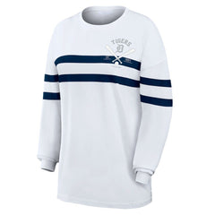 Detroit Tigers WEAR by Erin Andrews Women's Oversized Long Sleeve Striped T-Shirt - White