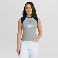 Detroit Tigers WEAR by Erin Andrews Women's Cropped Raglan Tank Top - Heather Gray