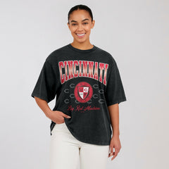 Cincinnati Reds WEAR by Erin Andrews Women's Oversized Boyfriend T-Shirt - Black