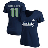 NFL Seattle Seahawks Jaxon Smith-Njigba Women's Super Bowl LX Patch Plus Size Name & Number V-Neck T-Shirt