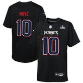 NFL New England Patriots Drake Maye Youth Super Bowl LX Patch Carbon Fashion Game Jersey