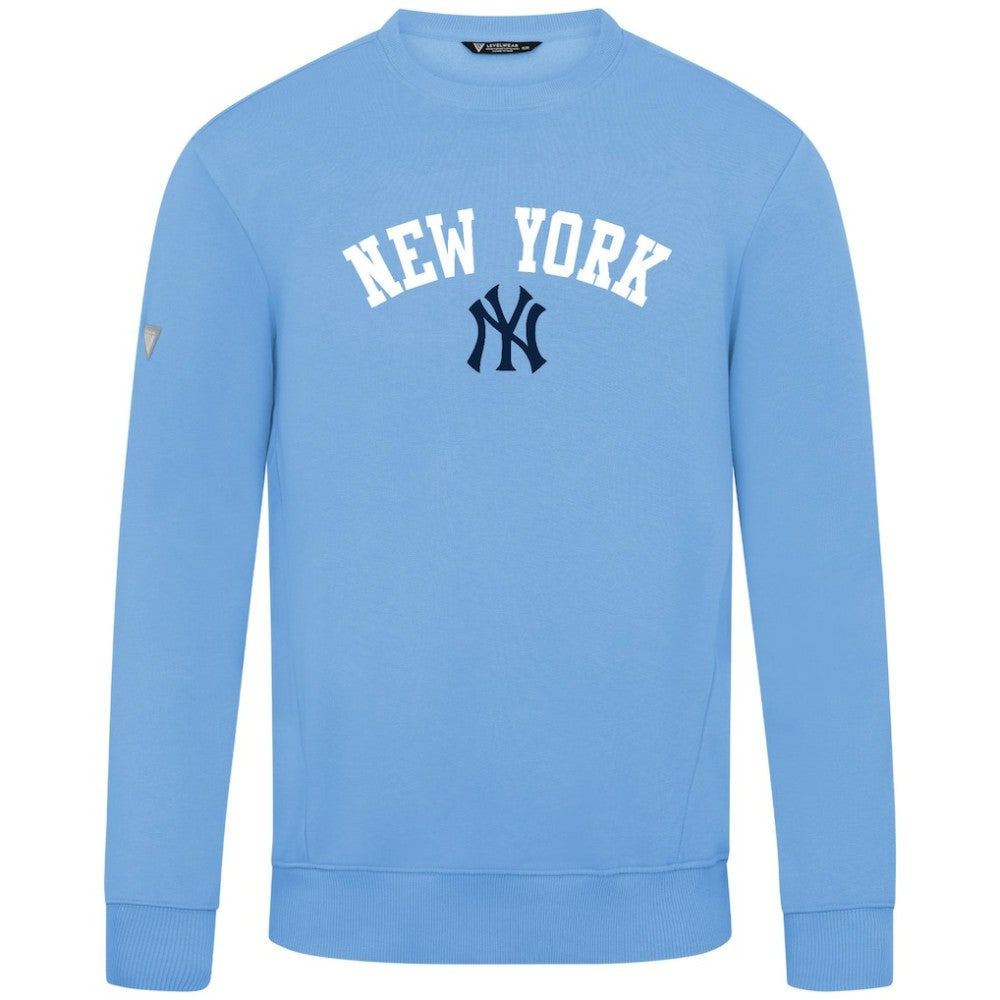 New York Yankees Levelwear Zane Felt Arch Pullover Sweatshirt - Light Blue