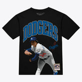 Fernando Valenzuela Los Angeles Dodgers Photo Arch Player Graphic T-Shirt - Black | Mitchell & Ness