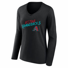 Arizona Diamondbacks Women's Hustle Personalized Name & Number Long Sleeve V-Neck T-Shirt - Black