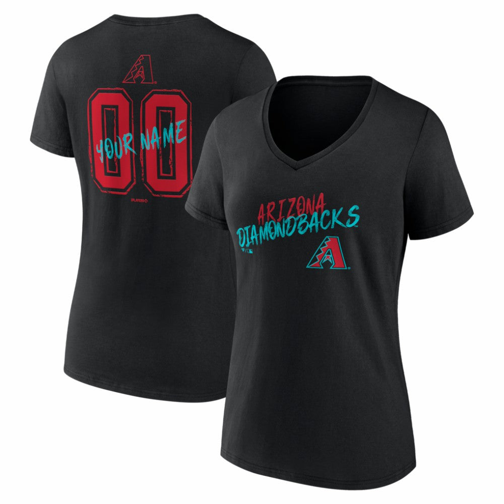 Arizona Diamondbacks Women's Hustle Personalized Name & Number V-Neck T-Shirt - Black