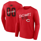 Cincinnati Reds Hustle Personalized Name & Number Long Sleeve T-Shirt - Red