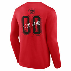 Cincinnati Reds Hustle Personalized Name & Number Long Sleeve T-Shirt - Red