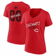 Cincinnati Reds Women's Hustle Personalized Name & Number V-Neck T-Shirt - Red