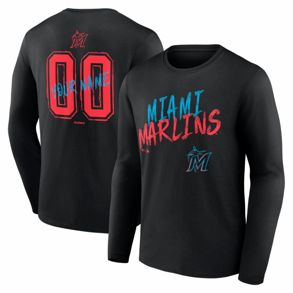 Miami Marlins Hustle Personalized Name & Number Long Sleeve T-Shirt - Black