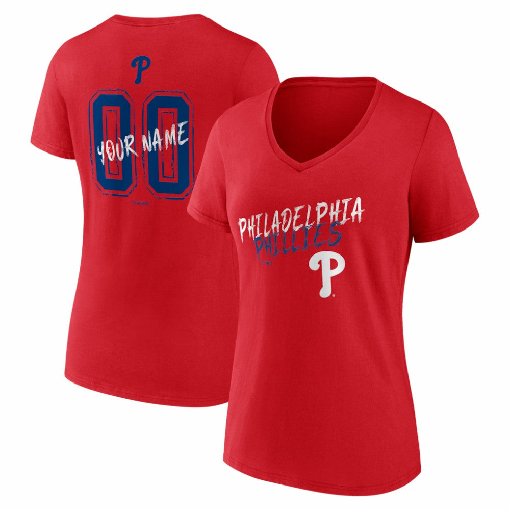Philadelphia Phillies Women's Hustle Personalized Name & Number V-Neck T-Shirt - Red