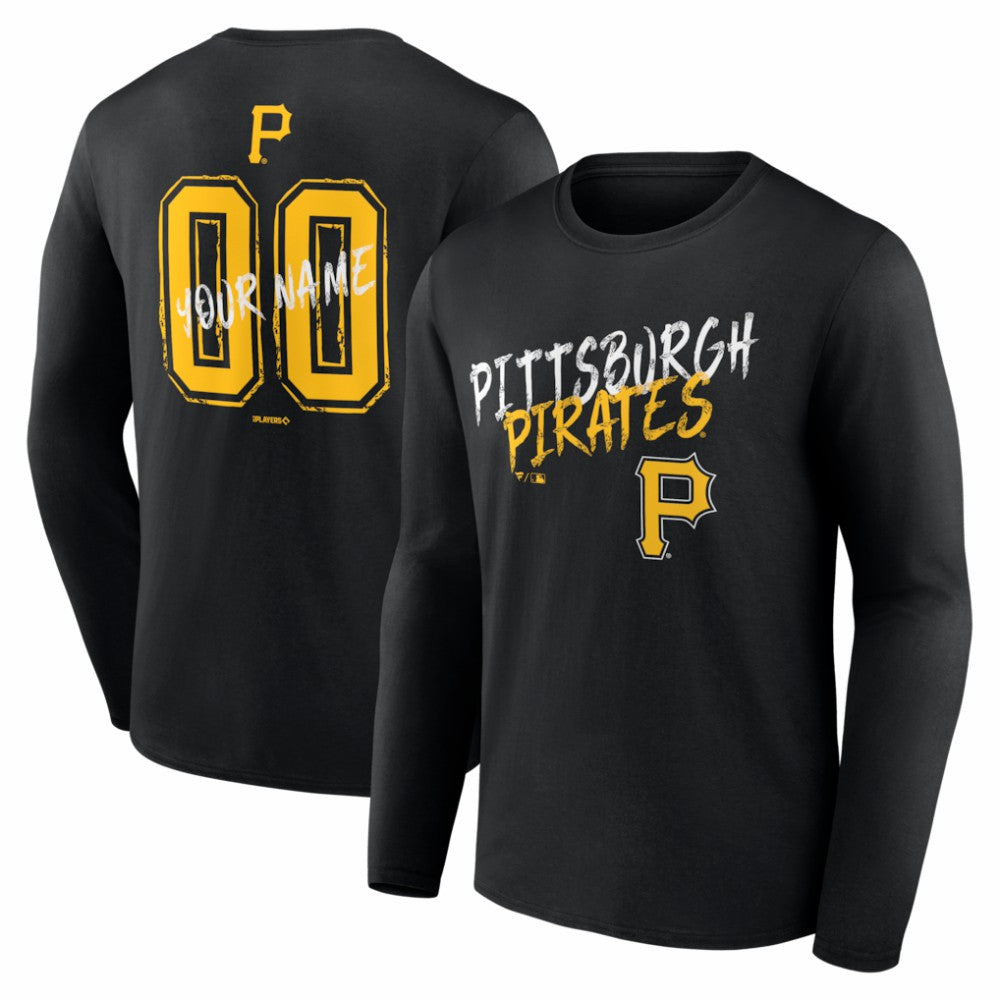 Pittsburgh Pirates Hustle Personalized Name & Number Long Sleeve T-Shirt - Black