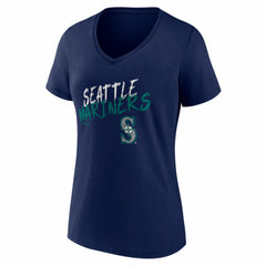 Seattle Mariners Women's Hustle Personalized Name & Number V-Neck T-Shirt - Navy