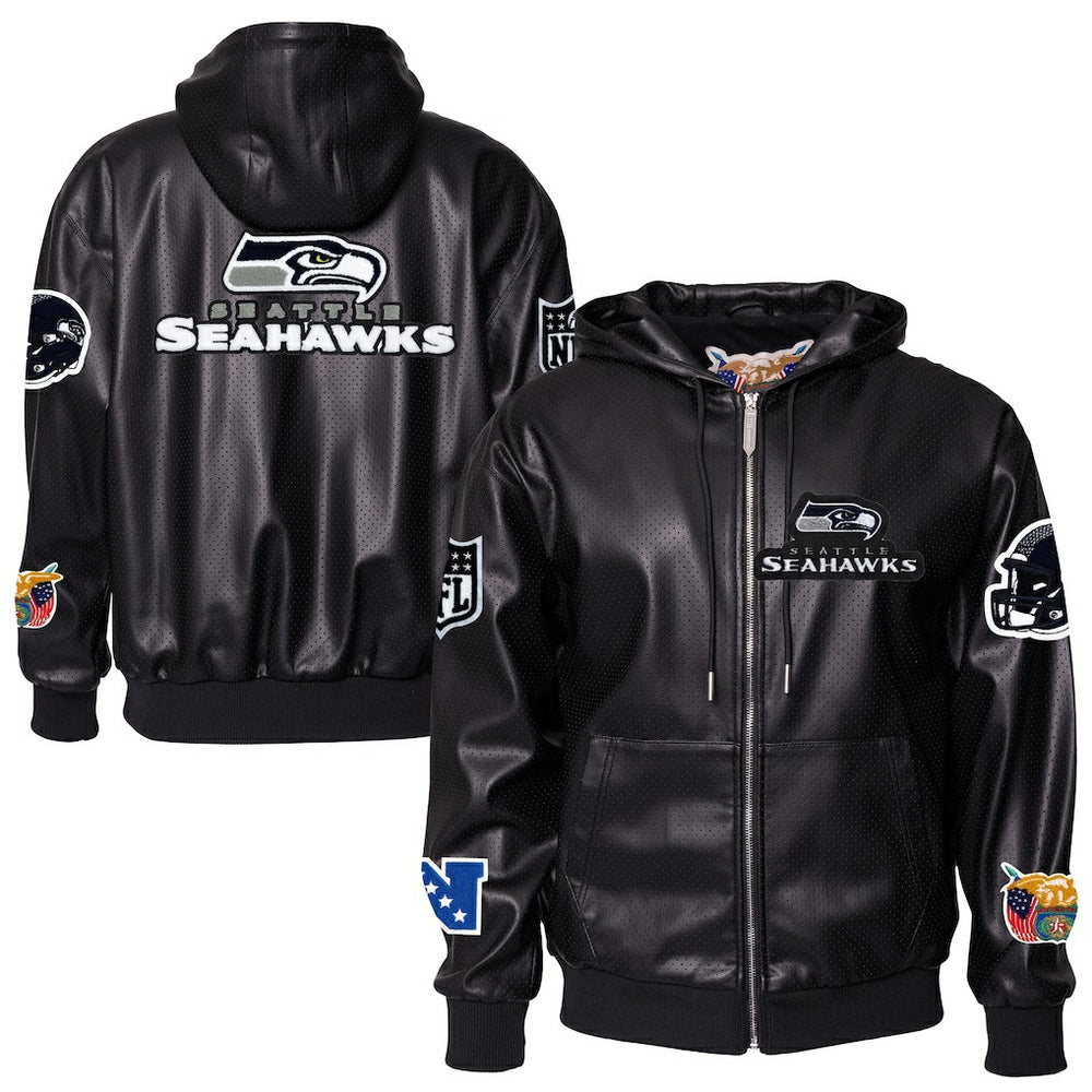 NFL Seattle Seahawks Jeff Hamilton Vegan Leather Full-Zip Hooded Jacket