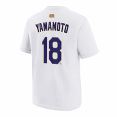 Yoshinobu Yamamoto Los Angeles Dodgers Youth 2026 Gold Collection Name & Number T-Shirt - White | Nike