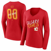 Calgary Flames Women's Hustle Personalized Name & Number Long Sleeve V-Neck T-Shirt