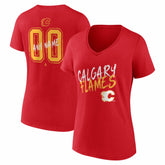 Calgary Flames Women's Hustle Personalized Name & Number V-Neck T-Shirt
