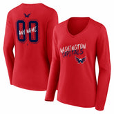 Washington Capitals Women's Hustle Personalized Name & Number Long Sleeve V-Neck T-Shirt