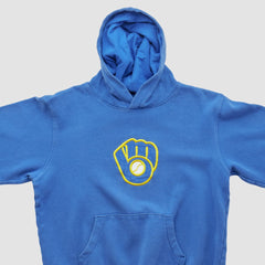 Milwaukee Brewers Majestic 2000s Hooded Pullover Sweatshirt - Blue Vintage
