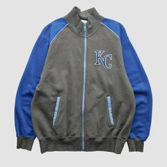 Kansas City Royals Majestic 2000s Full Zip Sweatshirt - Dark Heather Gray Vintage