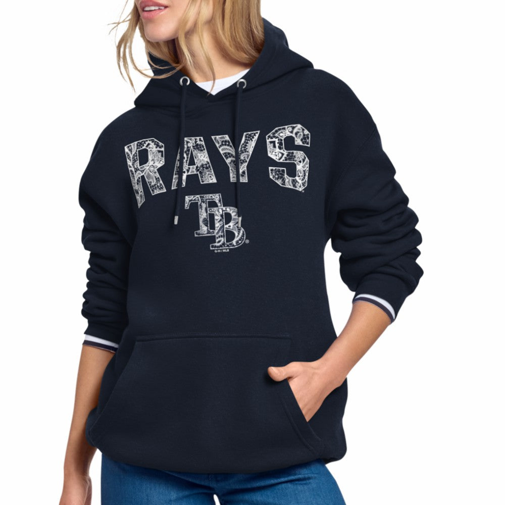 Tampa Bay Rays Starter Women's Lace Team Lockup Fleece Hoodie - Navy