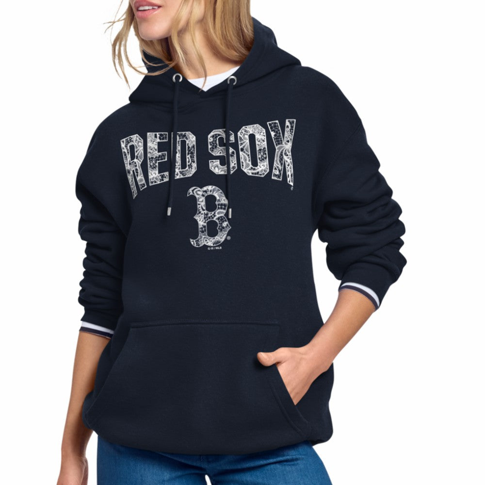 Boston Red Sox Starter Women's Lace Team Lockup Fleece Hoodie - Navy