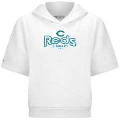 Cincinnati Reds Levelwear Women's Amber Short Sleeve Cornerstone Hoodie - White
