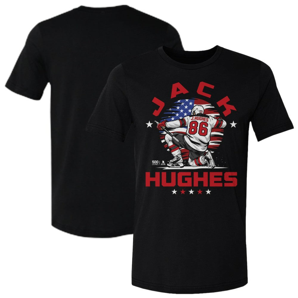 Jack Hughes US Men's Hockey 500 Level Flag T-Shirt