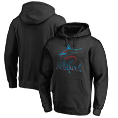 Miami Marlins Official Logo Fitted Pullover Hoodie - Black