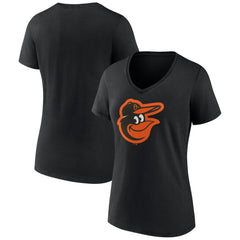 Baltimore Orioles Women's Team Color Primary Logo V-Neck T-Shirt - Black