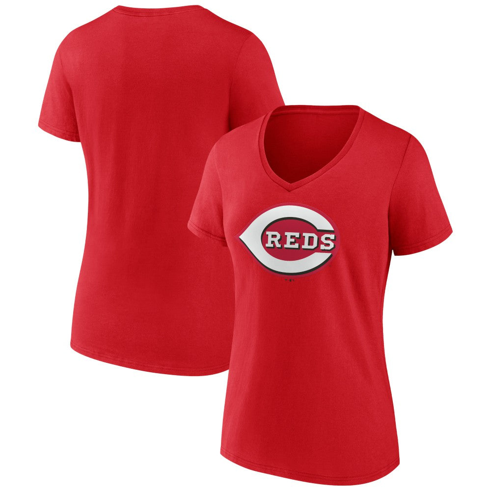 Cincinnati Reds Women's Team Color Primary Logo V-Neck T-Shirt - Red