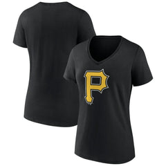 Pittsburgh Pirates Women's Team Color Primary Logo V-Neck T-Shirt - Black
