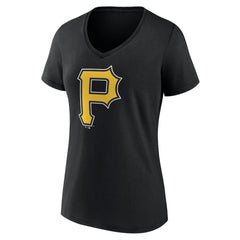 Pittsburgh Pirates Women's Team Color Primary Logo V-Neck T-Shirt - Black