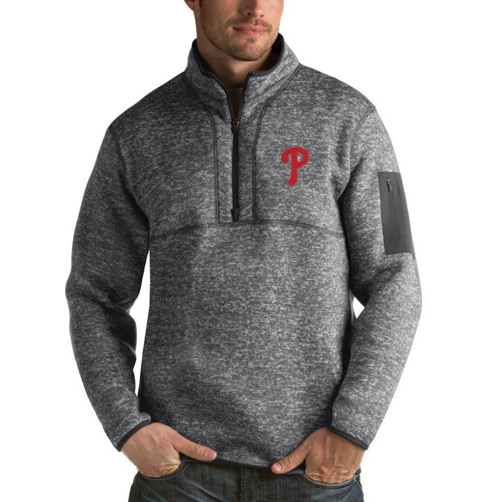 Philadelphia Phillies Antigua Fortune Half-Zip Sweater - Heathered Charcoal